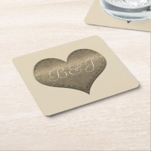 Fancy Monogrammed Shiny Heart Onderzetter