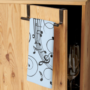 Fancy Muzieknoten blauw Theedoek