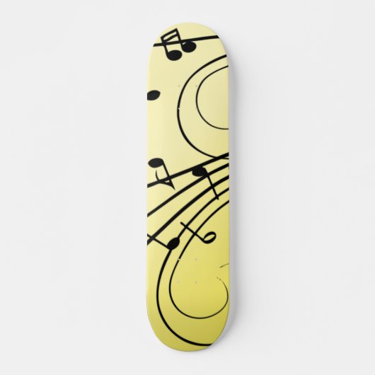 Fancy Muzieknoten Geel Skateboard (Voorkant)