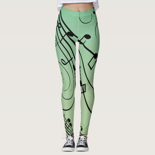 Fancy notities Groen muziekontwerp Leggings (Voorkant)