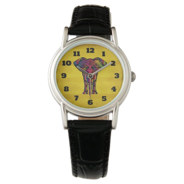 Fancy Olifant Design Vette felle kleuren Horloge (Voorkant)