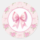 Fancy One Pink Coquette Bow Eerste Verjaardag Ronde Sticker (Voorkant)