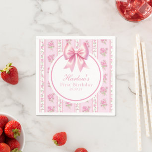 Fancy One Pink Coquette Bow Eerste Verjaardag Servet