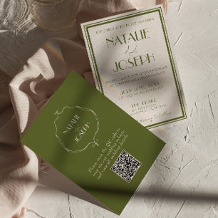 Fancy Oude Geld Olijfgroene Luxe QR Code Huwelijk Kaart