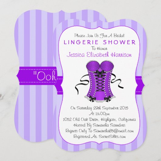 Fancy Paars en wit corset Lingerie Shower Kaart (Voorkant / Achterkant)