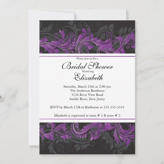 Fancy Paarse Black Damask Bridal Shower Kaart (Voorkant)