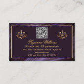 Fancy Paarse Gouden Kroon met QR Code Noble Visitekaartje (Achterkant)