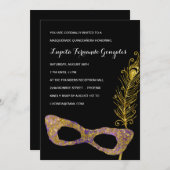 Fancy Paarse Masquerade Quinceanera Party Kaart (Voorkant / Achterkant)