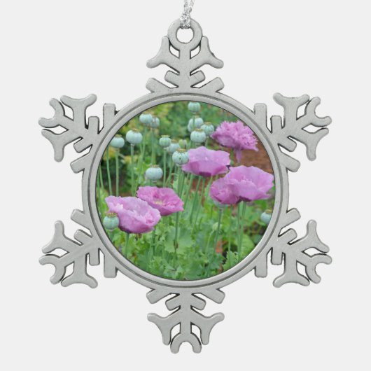 Fancy paarse poppies kerstversiering tin sneeuwvlok ornament (Voorkant)