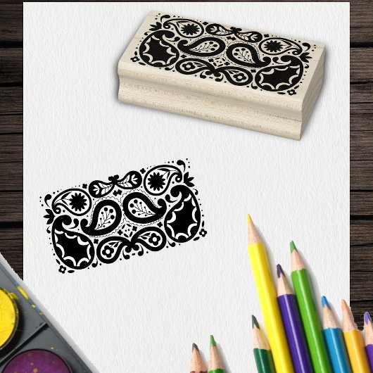 Fancy Paisley Patroon Bloemen Scheurdruppels Rubberstempel