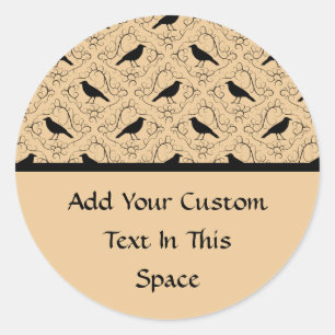 Fancy patroon met koeien. Zwart en beige. Ronde Sticker