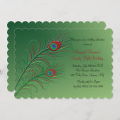 Fancy Peacock Feathers Green Invitation (Devant / Derrière)
