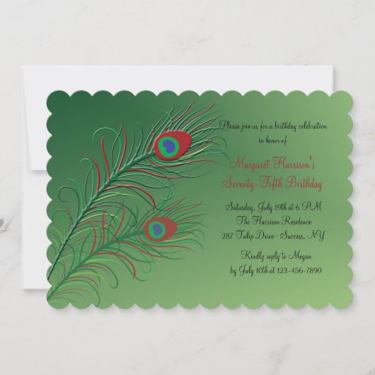 Fancy Peacock Feathers Green Invitation (Devant)