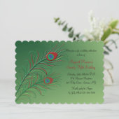 Fancy Peacock Feathers Green Invitation (Debout devant)
