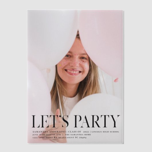 Fancy Photo Grad Invitation | Faisons la fête (Recto)