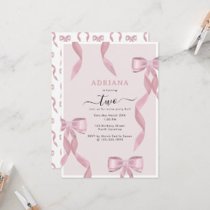 Fancy Pink Bow thème Fille Anniversaire Invitation