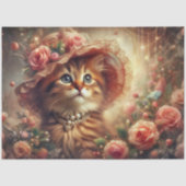 Fancy Pink Floral Shabby Chic Cat Decoupage  Tissuepapier (Voorkant)