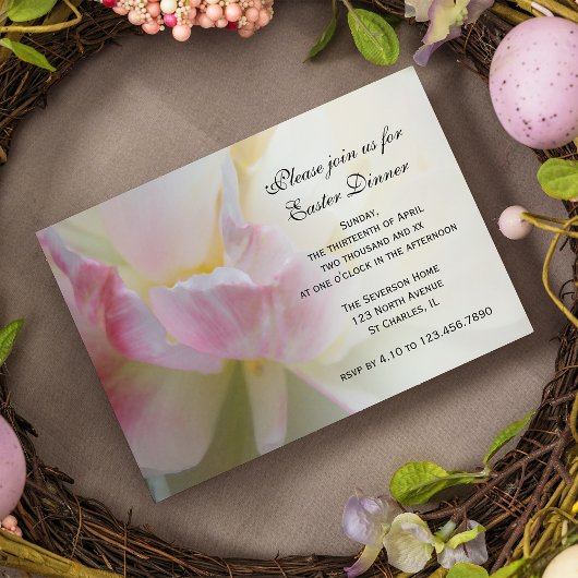 Fancy Pink White Tulip Dîner de Pâques Invitation