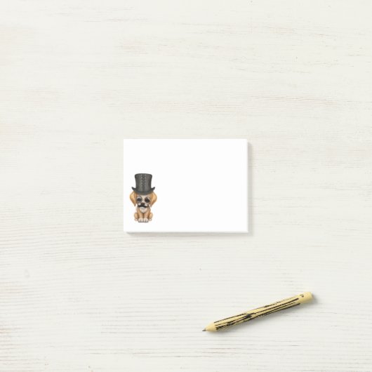 Fancy pop met monocle en bovenste hoed post-it® notes (Op bureau)