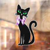 Fancy Pretty Black Cat Green Eyes Pink Bows Raamsticker (Vel 2)