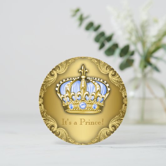 Fancy Prince Baby shower Baby Blue Gold Kaart (Staand voorkant)