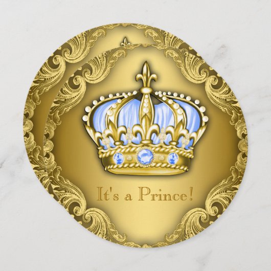 Fancy Prince Baby shower Baby Blue Gold Kaart (Voorkant / Achterkant)