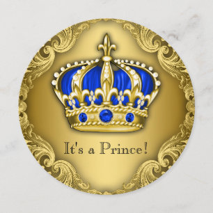 Fancy Prince Baby shower Blue en Gold Kaart