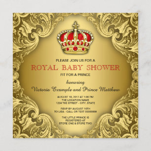 Fancy Prince Baby Shower Rood en Goud Kaart
