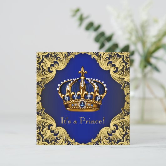 Fancy Prince Boy Baby Shower Invitations (Debout devant)