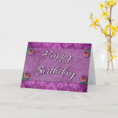 Fancy Purple Damask Joyeux Fleurs de cartes d'anni (Fleur jaune)