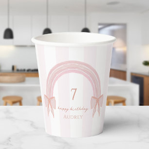 Fancy Rainbow Pink Bows Coquette Verjaardag Papieren Bekers