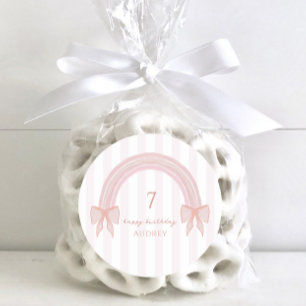 Fancy Rainbow Pink Bows Coquette Verjaardag Ronde Sticker