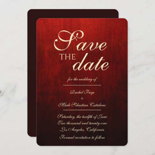 Fancy Red & Gold Enregistrer la date Invitation (Devant / Derrière)