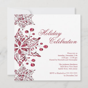 Fancy Red Jewel Snowflakes Holiday Party Kaart