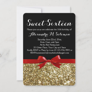Fancy Rode Glitter Bow Sweet 16-partijenuitnodigin Kaart