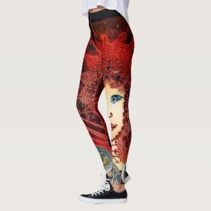 Fancy Rode Leggings voor vrouwen met een asymmetri