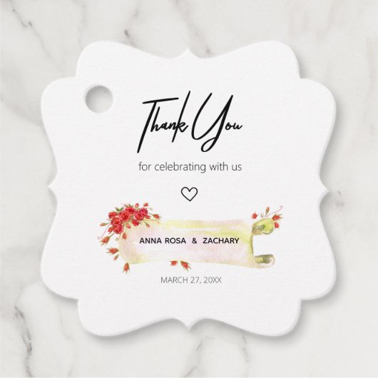 *~* Fancy rode roos bloembloem dank u bruiloft Bedankjes Labels (Voorkant)