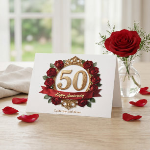 Fancy rode roos gouden sierlijke lijst 50ste verja kaart