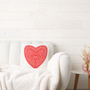 Fancy Rode Stippen Hart 16in Kussen
