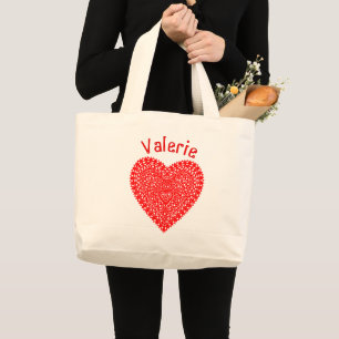 Fancy rode Stippen hart gepersonaliseerd Grote Tote Bag