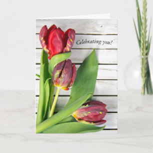 fancy rode tulpen op hout kaart
