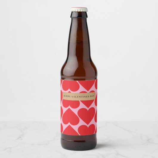 Fancy Romantisch Rood- en Roze Kunstpatroon Bier Etiket (Voorkant)