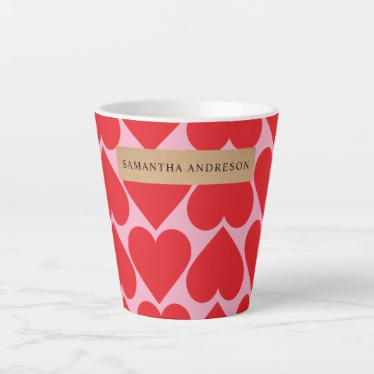 Fancy Romantisch Rood- en Roze Kunstpatroon Latte Mok (Voorkant)