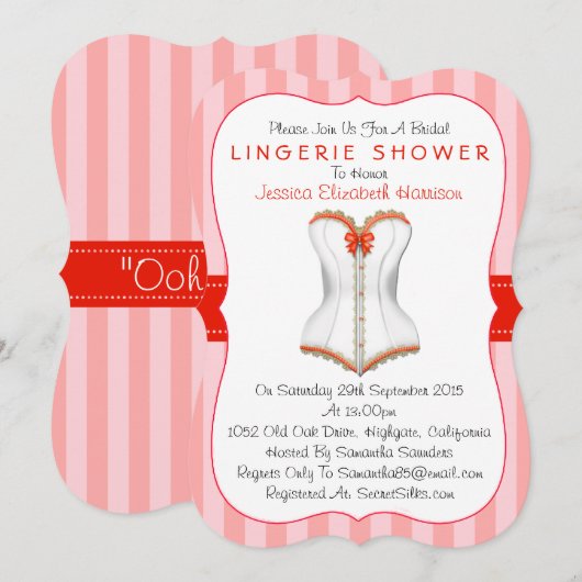 Fancy rood- en witcorset Lingerie Shower Kaart (Voorkant / Achterkant)