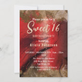 Fancy Rood Goud Glam Luxe Marmeren Verf Sweet 16 Kaart (Voorkant)