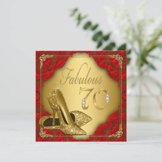 Fancy Rood Goud Hoge Hak Fabulous 70e Verjaardag Kaart (Staand voorkant)