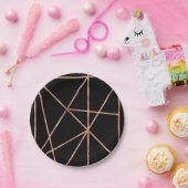 Fancy Roos Goud en Zwart Geometrisch Patroon Papieren Bordje (Feest)