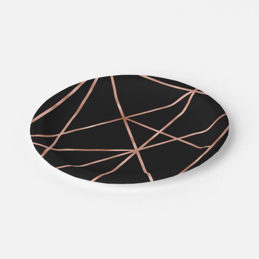 Fancy Roos Goud en Zwart Geometrisch Patroon Papieren Bordje (Gekanteld)