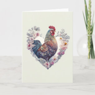 Fancy Rooster met bloemen voor Valentijnsdag Feestdagen Kaart
