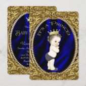Fancy Royal Blue & Gold Prince Baby shower Kaart (Voorkant / Achterkant)